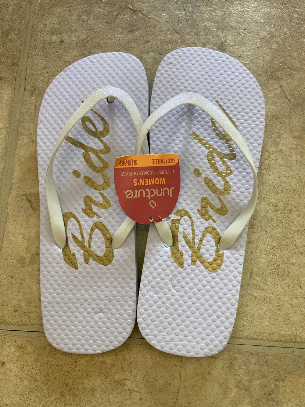 Women’s BRIDE White and Gold Flip Flop Sandals - Juncture